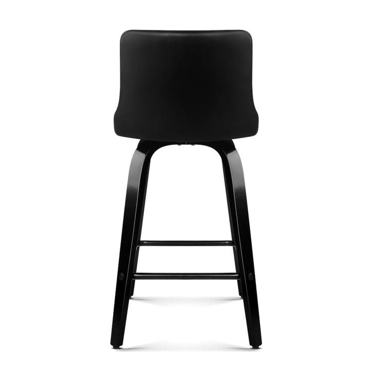Bar Stools - Felipe Set Of 2 Leather Wooden Swivel Kitchen Bar Stool Black Frame 66cm