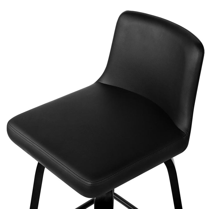 Bar Stools - Felipe Set Of 2 Leather Wooden Swivel Kitchen Bar Stool Black Frame 66cm