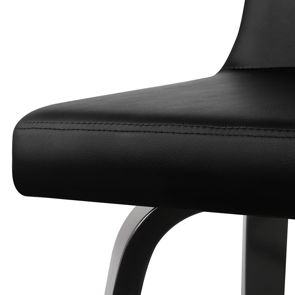 Bar Stools - Felipe Set Of 2 Leather Wooden Swivel Kitchen Bar Stool Black Frame 66cm