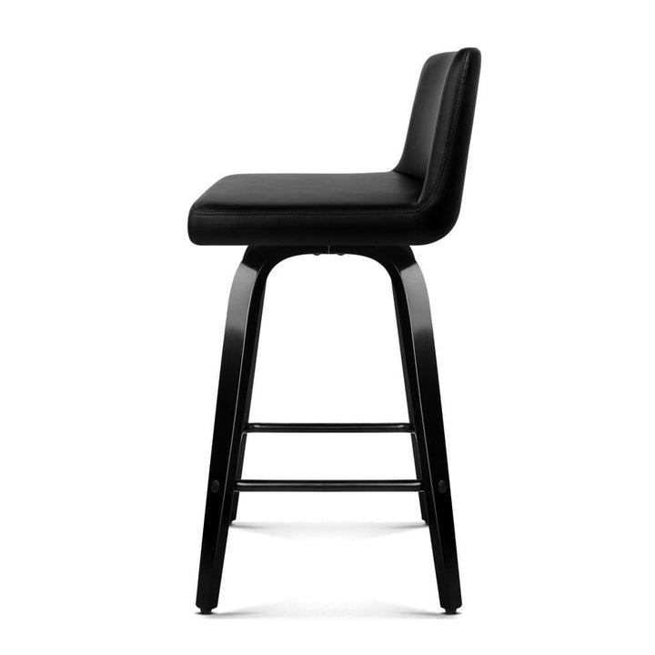 Bar Stools - Felipe Set Of 2 Leather Wooden Swivel Kitchen Bar Stool Black Frame 66cm
