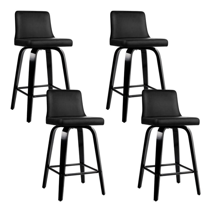 Bar Stools - Felipe Set Of 4 Leather Wooden Swivel Kitchen Bar Stool Black Frame 66cm