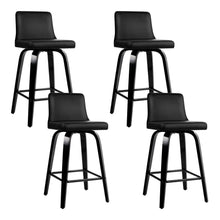 Load image into Gallery viewer, Bar Stools - Felipe Set Of 4 Leather Wooden Swivel Kitchen Bar Stool Black Frame 66cm