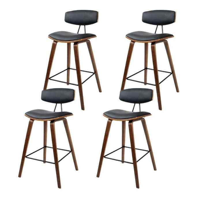 Bar Stools - Garth Set Of 4 Leather Wooden Kitchen Bar Stool Black 67cm