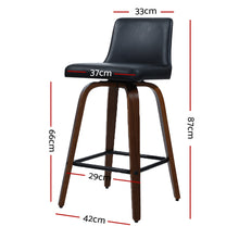 Load image into Gallery viewer, Bar Stools - Grant Leather Bar Stool Wooden Swivel (Set Of 2) Black 66cm