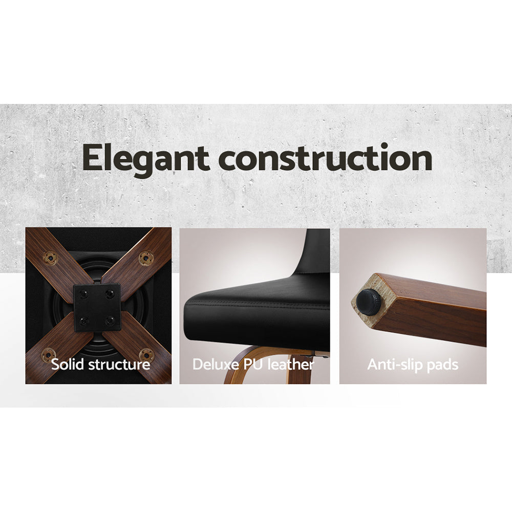 Bar Stools - Grant Leather Bar Stool Wooden Swivel (Set Of 2) Black 66cm