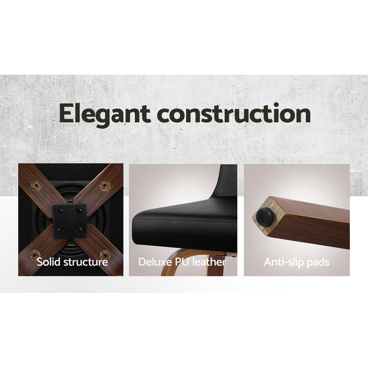 Bar Stools - Grant Leather Bar Stool Wooden Swivel (Set Of 2) Black 66cm