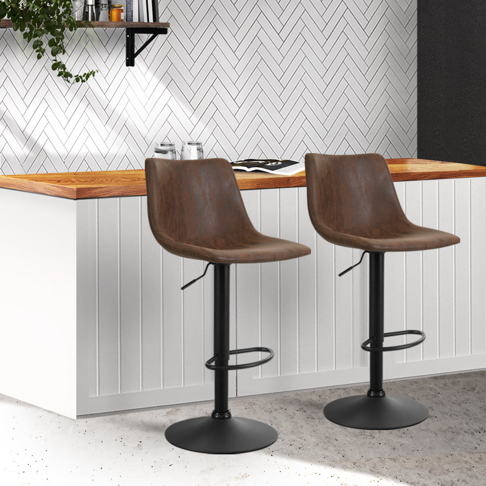 Bar Stools - Harley Leather Bar Stool Swivel (Set Of 2) Brown