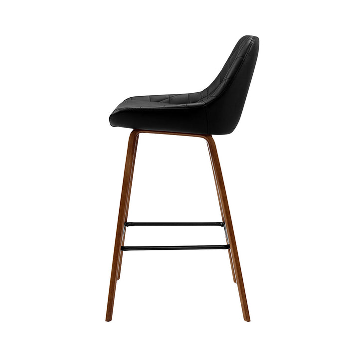 Bar Stools - Hunter Leather Bar Stool Wooden (Set Of 2) Black 68cm