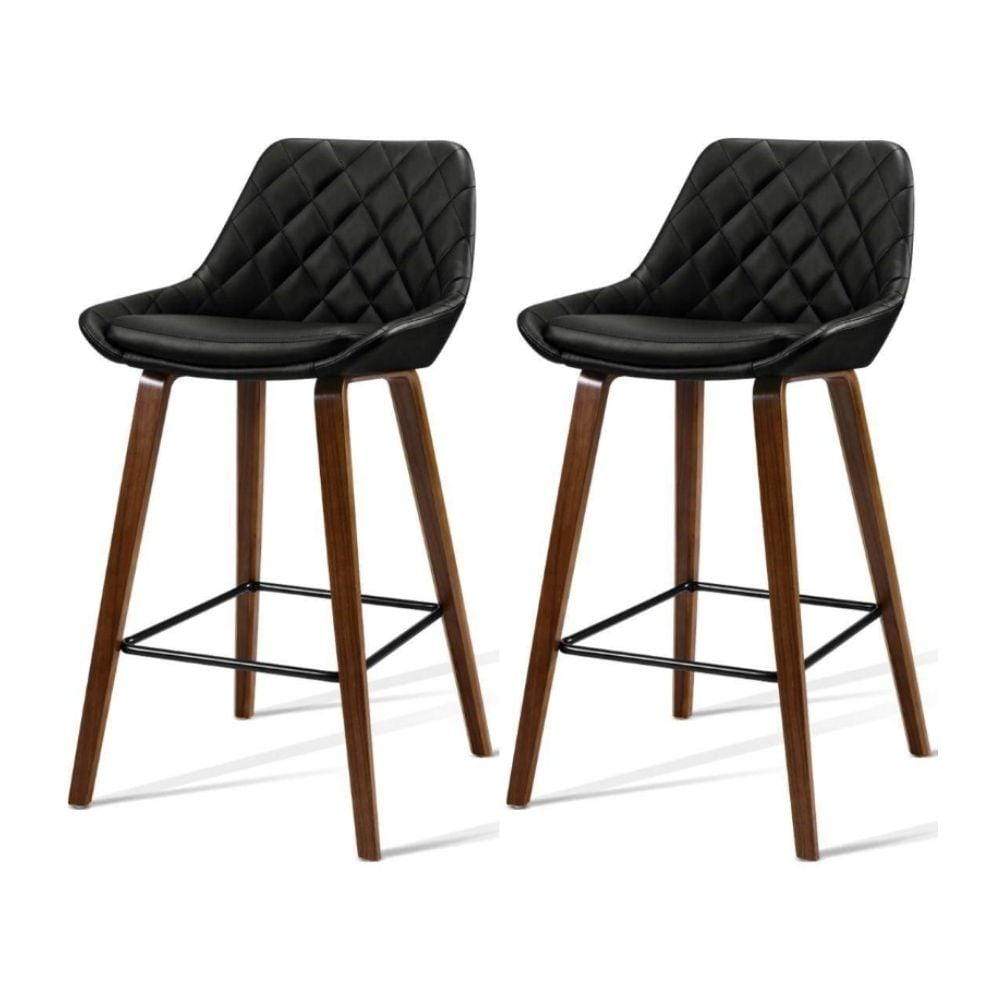 Bar Stools - Hunter Set Of 2 Wooden Kitchen Bar Stool Black 68cm