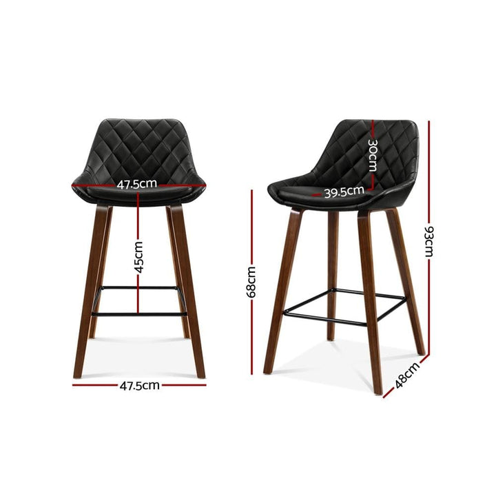 Bar Stools - Hunter Set Of 2 Wooden Kitchen Bar Stool Black 68cm