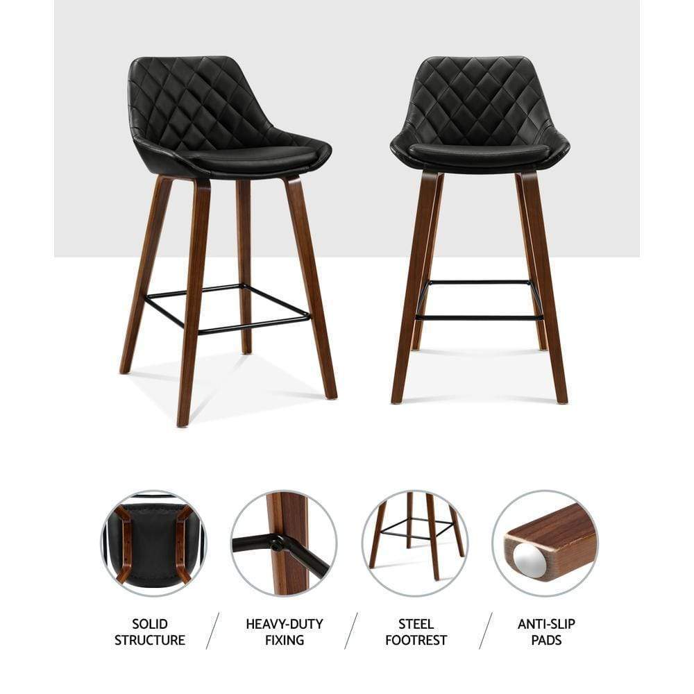 Bar Stools - Hunter Set Of 2 Wooden Kitchen Bar Stool Black 68cm