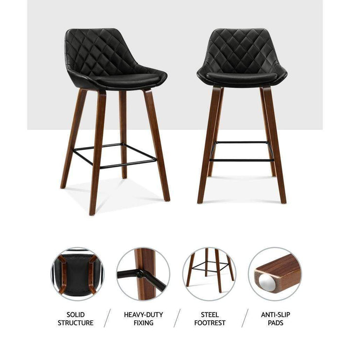 Bar Stools - Hunter Set Of 2 Wooden Kitchen Bar Stool Black 68cm