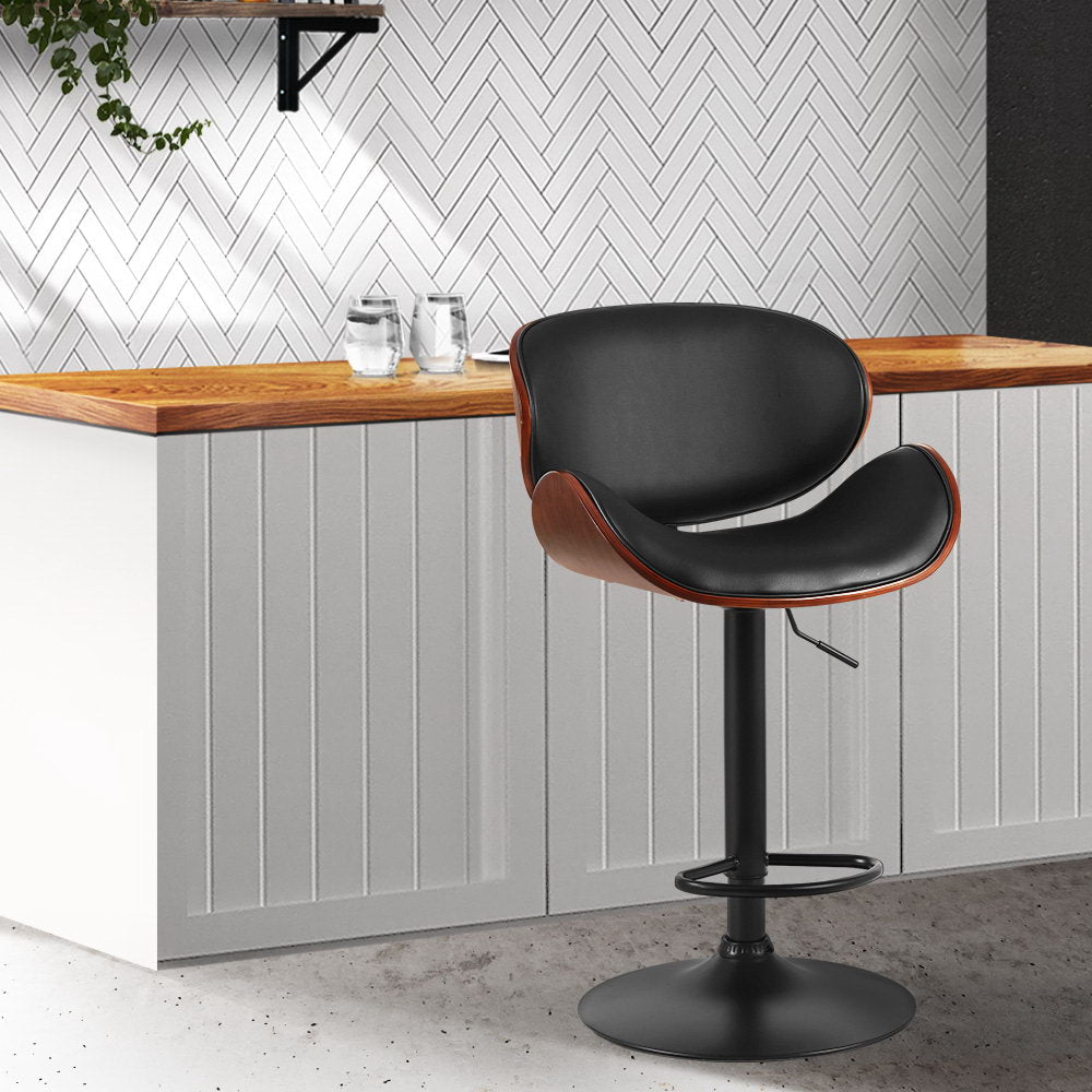 Bar Stools - Jaycee Leather Bar Stool Swivel Black Frame