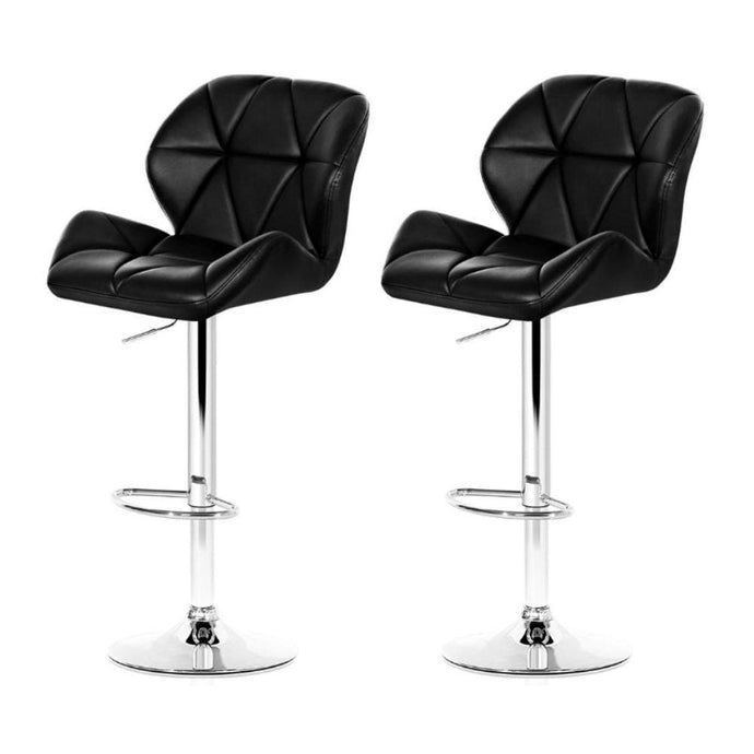 Bar Stools - Jorn Set Of 2 Leather Gas Lift Swivel Kitchen Bar Stool Black