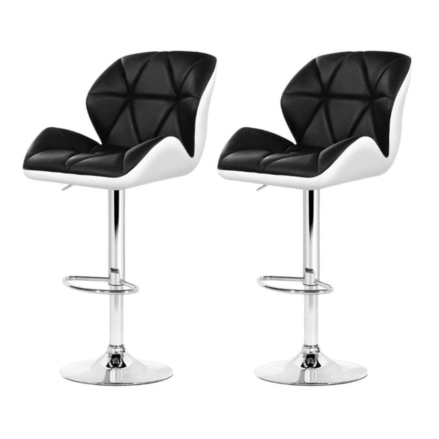 Bar Stools - Jorn Set Of 2 Leather Gas Lift Swivel Kitchen Bar Stool Black White