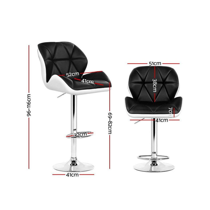Bar Stools - Jorn Set Of 2 Leather Gas Lift Swivel Kitchen Bar Stool Black White
