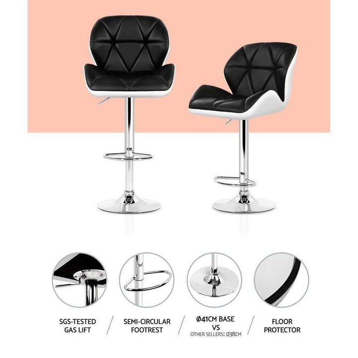 Bar Stools - Jorn Set Of 2 Leather Gas Lift Swivel Kitchen Bar Stool Black White
