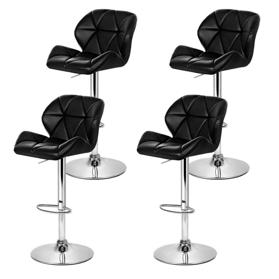 Bar Stools - Jorn Set Of 4 Leather Gas Lift Swivel Kitchen Bar Stool Black