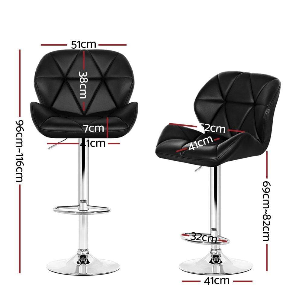 Bar Stools - Jorn Set Of 4 Leather Gas Lift Swivel Kitchen Bar Stool Black