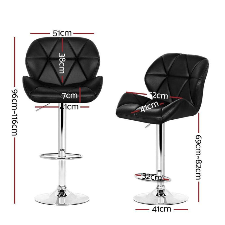 Bar Stools - Jorn Set Of 4 Leather Gas Lift Swivel Kitchen Bar Stool Black