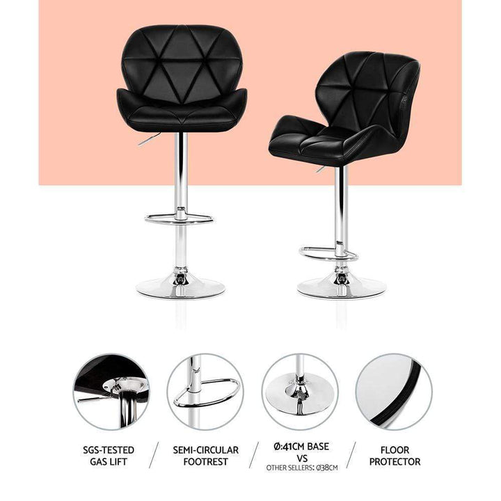 Bar Stools - Jorn Set Of 4 Leather Gas Lift Swivel Kitchen Bar Stool Black