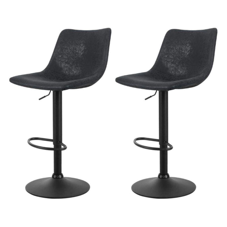 Bar Stools - Jovy Set Of 2 Leather Gas Lift Swivel Kitchen Bar Stool Black