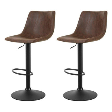 Bar Stools - Jovy Set Of 2 Leather Gas Lift Swivel Kitchen Bar Stool Brown