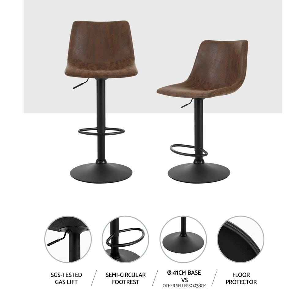 Bar Stools - Jovy Set Of 2 Leather Gas Lift Swivel Kitchen Bar Stool Brown