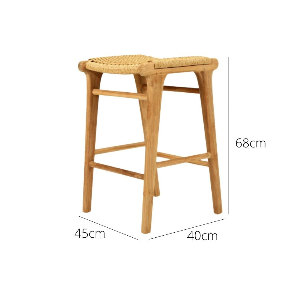 Bar Stools - Kai Wooden Bar Stool Backless Sand (Close Weave) 65cm