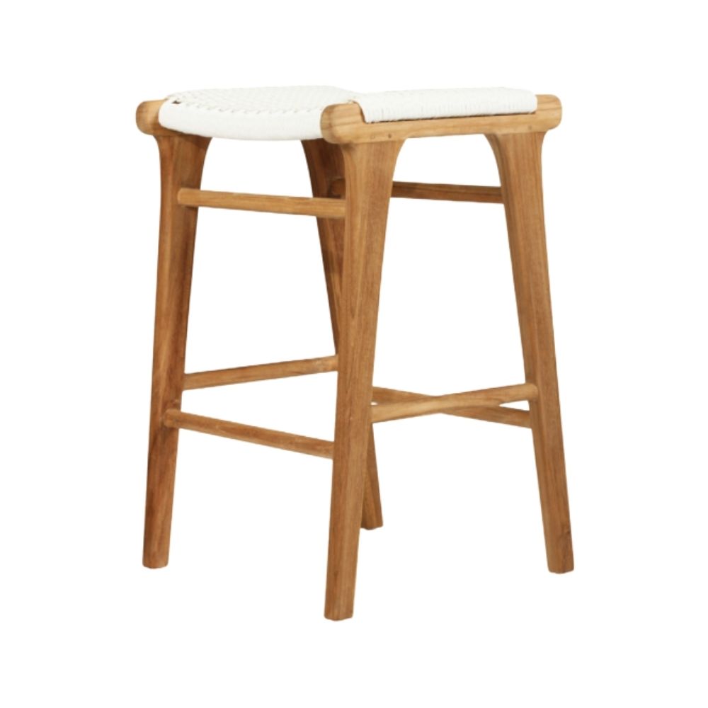 Bar Stools - Kai Wooden Bar Stool Backless White (Close Weave) 65cm