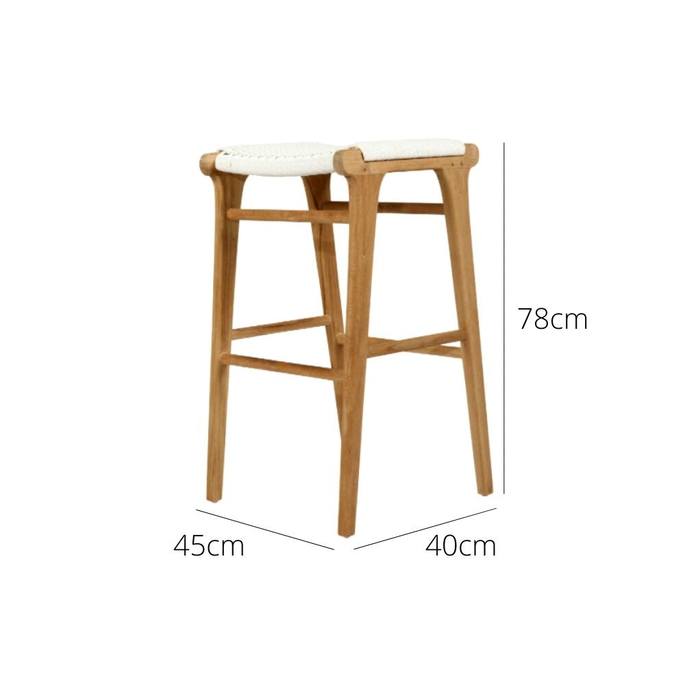 Bar Stools - Kai Wooden Bar Stool Backless White (Close Weave) 75cm