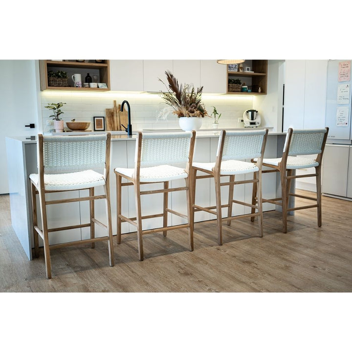 Bar Stools - Kai Wooden Bar Stool White (Close Weave) 65cm