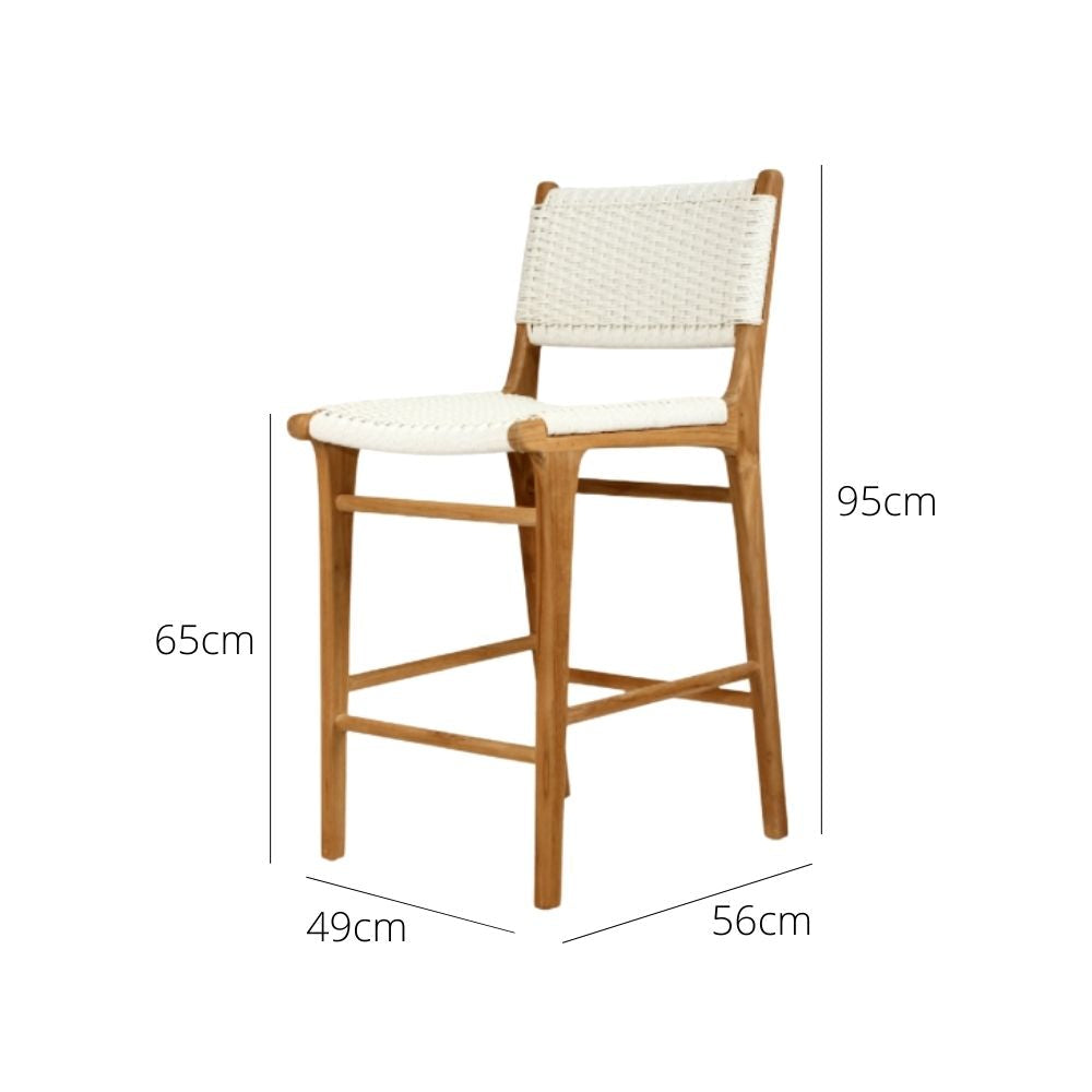 Bar Stools - Kai Wooden Bar Stool White (Close Weave) 65cm
