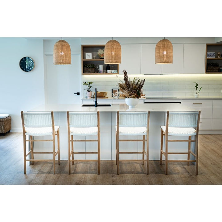 Bar Stools - Kai Wooden Bar Stool White (Close Weave) 65cm