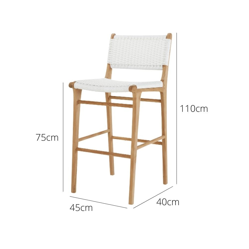 Bar Stools - Kai Wooden Bar Stool White (Close Weave) 75cm