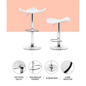 Bar Stools - Keith Set Of 2 Leather Gas Lift Swivel Kitchen Bar Stool White