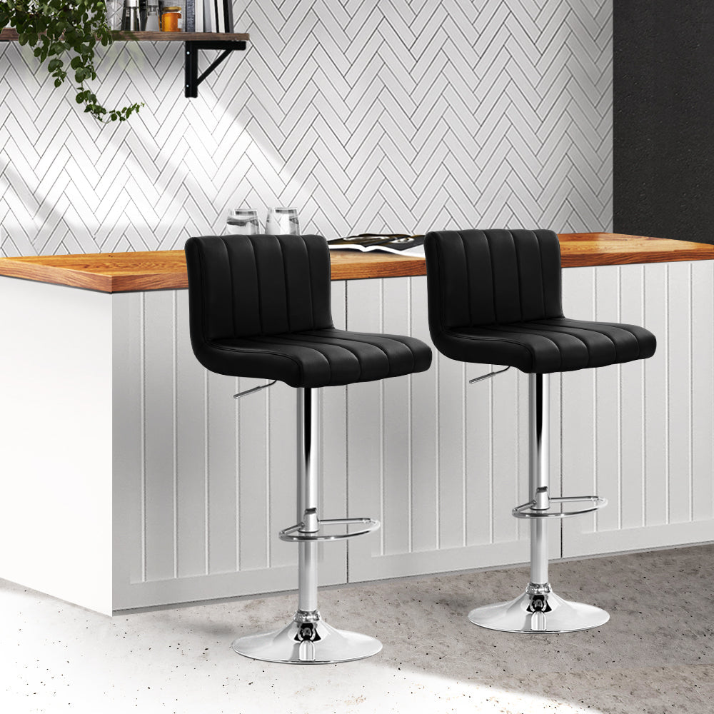 Bar Stools - Lana Leather Bar Stool Swivel (Set Of 2) Black