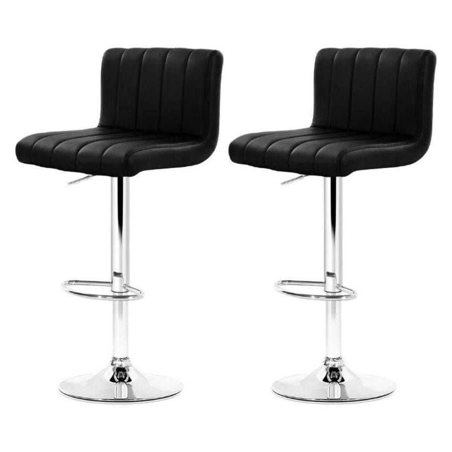 Bar Stools - Lana Set Of 2 Leather Gas Lift Swivel Kitchen Bar Stool Black