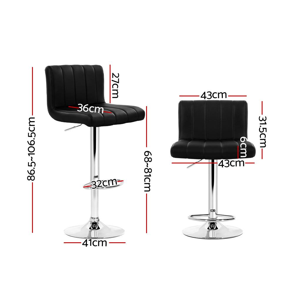 Bar Stools - Lana Set Of 2 Leather Gas Lift Swivel Kitchen Bar Stool Black