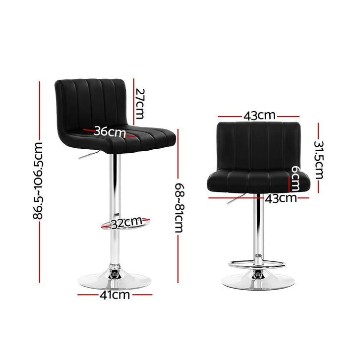 Bar Stools - Lana Set Of 2 Leather Gas Lift Swivel Kitchen Bar Stool Black