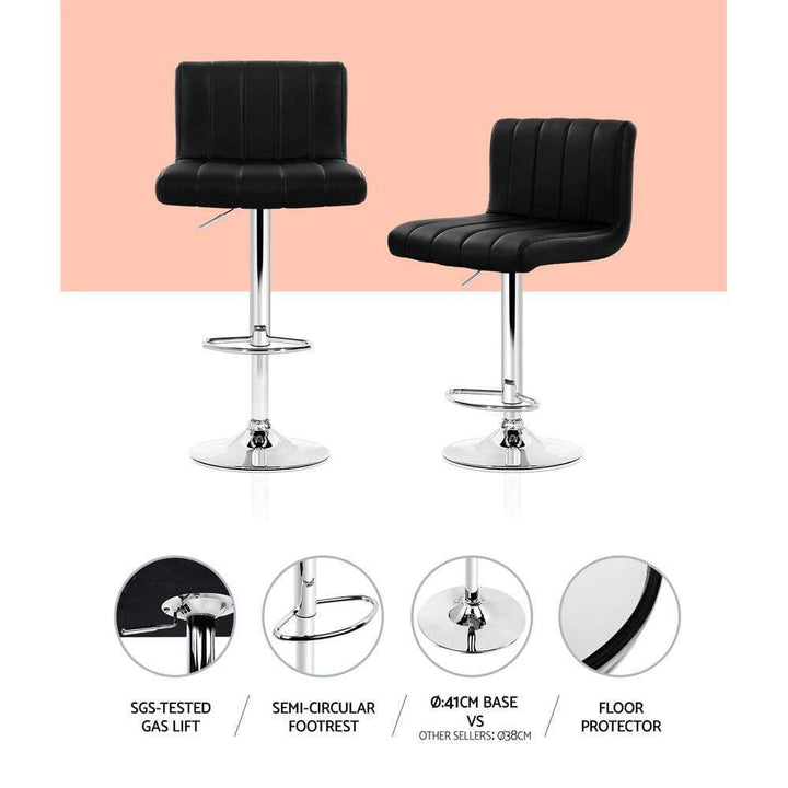Bar Stools - Lana Set Of 4 Leather Gas Lift Swivel Kitchen Bar Stool Black