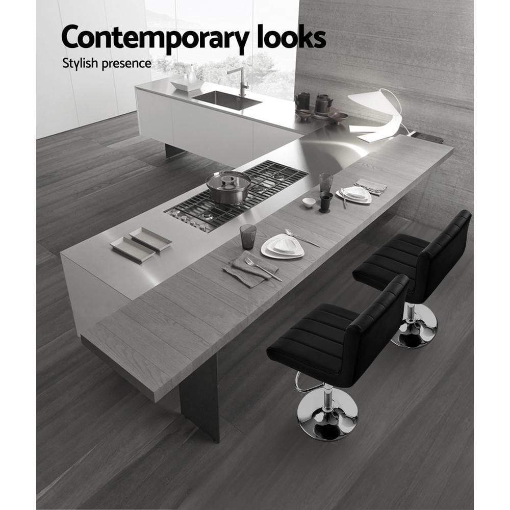 Bar Stools - Lana Set Of 4 Leather Gas Lift Swivel Kitchen Bar Stool Black