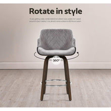 Load image into Gallery viewer, Bar Stools - Maisy Velvet Fabric Wooden Swivel Kitchen Bar Stool Grey 70cm