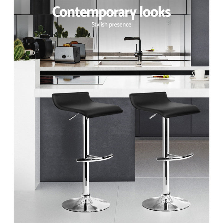 Bar Stools - Michelle Leather Bar Stool Swivel Backless (Set Of 2) Black