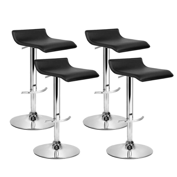 Bar Stools - Michelle Set Of 4 Leather Gas Lift Swivel Kitchen Bar Stool Black