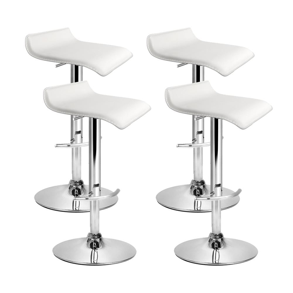 Bar Stools - Michelle Set Of 4 Leather Gas Lift Swivel Kitchen Bar Stool White