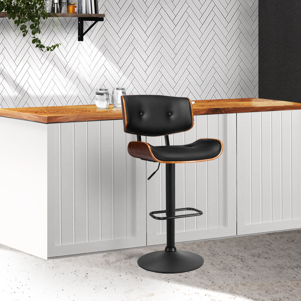 Bar Stools - Morgan Leather Bar Stool Wooden Swivel Black Frame