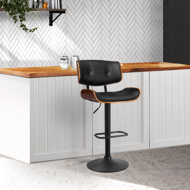 Bar Stools - Morgan Leather Bar Stool Wooden Swivel Black Frame