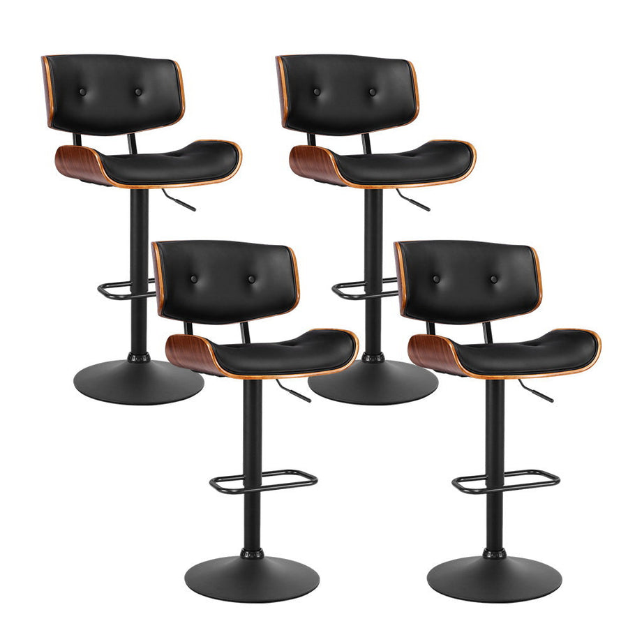 Bar Stools - Morgan Leather Bar Stool Wooden Swivel (Set Of 4) Black Frame