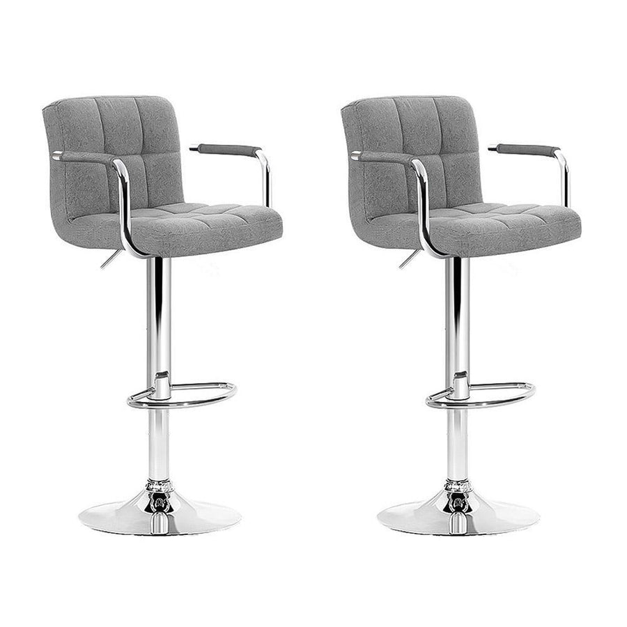Bar Stools - Noa Set Of 2 Fabric Gas Lift Swivel Kitchen Bar Stool Grey
